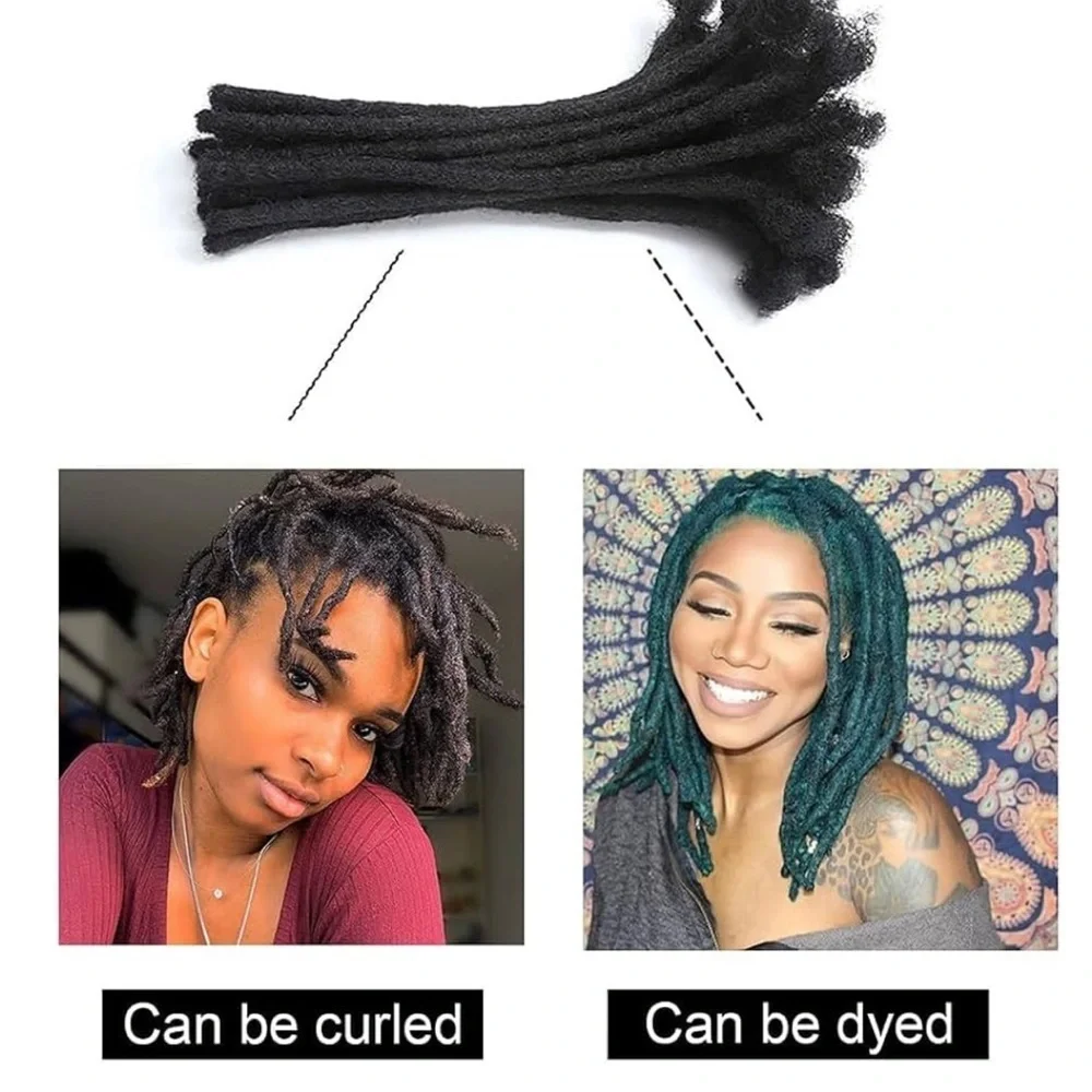14” Natural Black Dreadlock Extensions Human Hair 0.6 cm 30 Strands #RB7